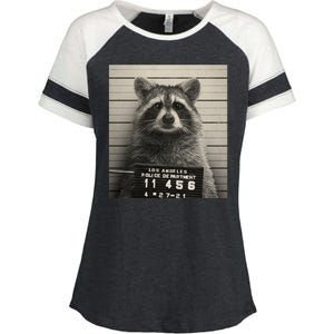 Raccoon Mugshot Funny Parody Enza Ladies Jersey Colorblock Tee