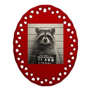 Raccoon Mugshot Funny Parody Ceramic Oval Ornament