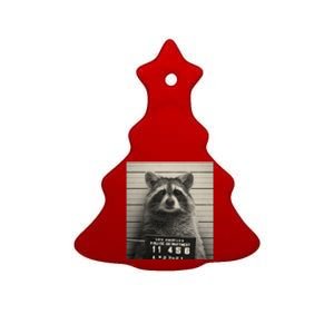 Raccoon Mugshot Funny Parody Ceramic Tree Ornament