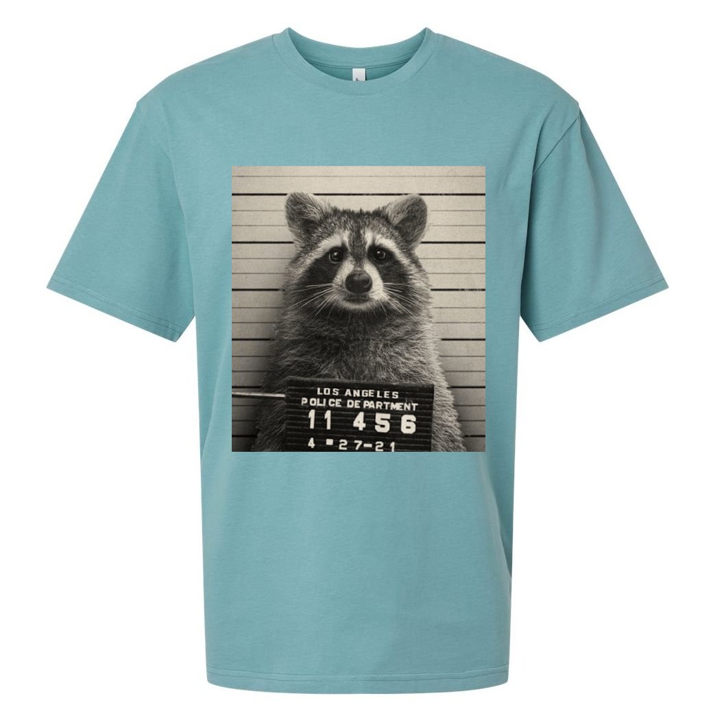 Raccoon Mugshot Funny Parody Sueded Cloud Jersey T-Shirt
