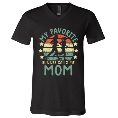 Running Mom Gift Runner Mom Running Marathon V-Neck T-Shirt