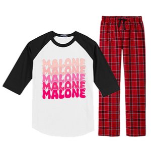 Retro Malone Girl First Name Boy Personalized Groovy 80S Raglan Sleeve Pajama Set