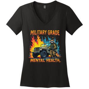 Retro Military Grade Mental Health Warrior Military Veterans Women's V-Neck T-Shirt