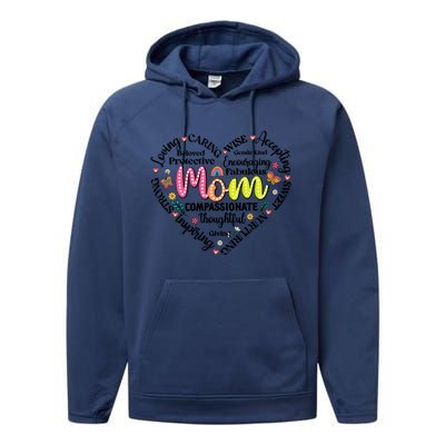 Retro Mama Grandma Auntie Heart Performance Fleece Hoodie