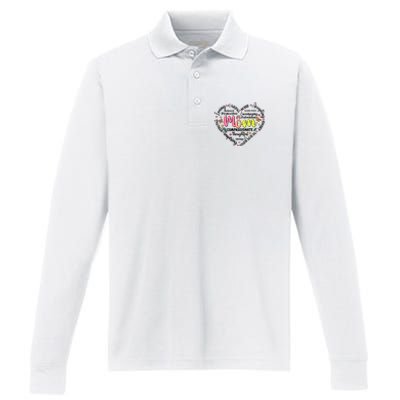 Retro Mama Grandma Auntie Heart Performance Long Sleeve Polo