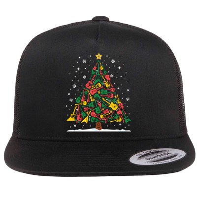 Rock Music Guitar Christmas Tree Rock And Roll Xmas Long Sleeve Flat Bill Trucker Hat