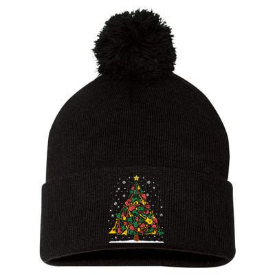 Rock Music Guitar Christmas Tree Rock And Roll Xmas Long Sleeve Pom Pom 12in Knit Beanie