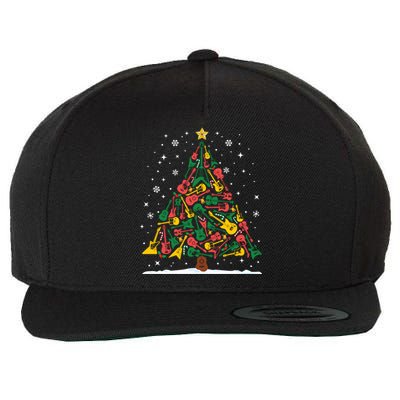 Rock Music Guitar Christmas Tree Rock And Roll Xmas Long Sleeve Wool Snapback Cap