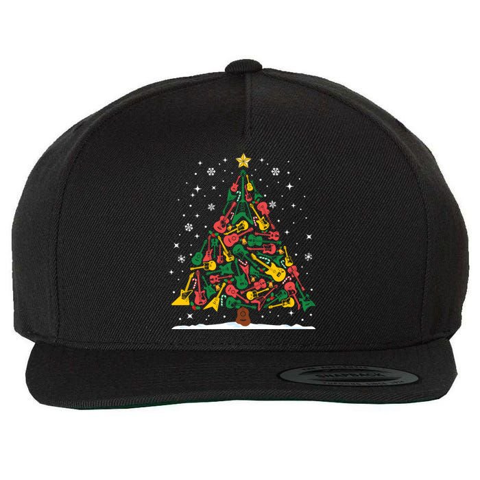 Rock Music Guitar Christmas Tree Rock And Roll Xmas Long Sleeve Wool Snapback Cap