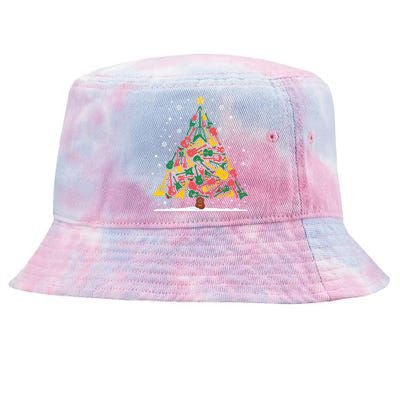 Rock Music Guitar Christmas Tree Rock And Roll Xmas Long Sleeve Tie-Dyed Bucket Hat