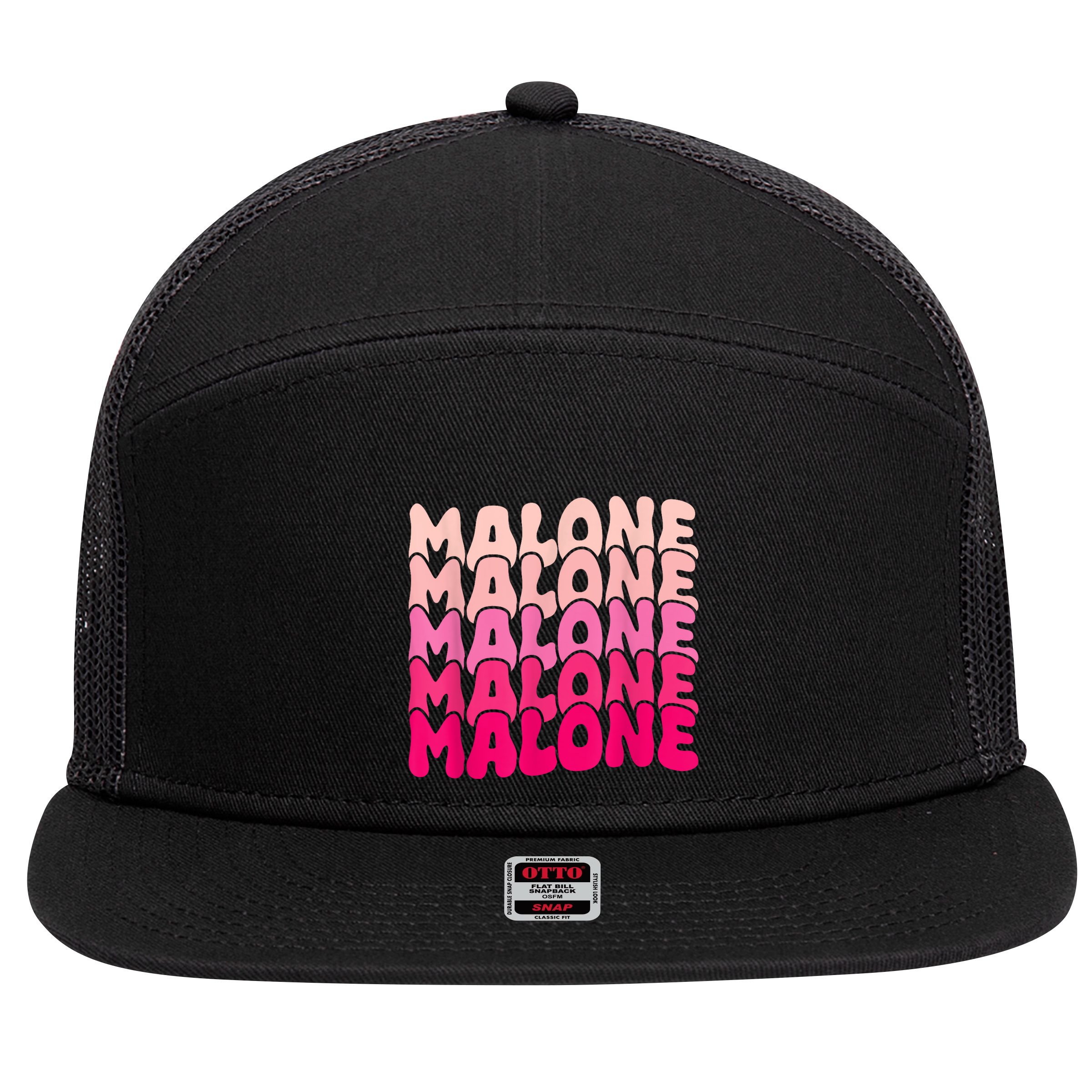 Retro Malone Girl First Name Boy Personalized Groovy 80S 7 Panel Mesh Trucker Snapback Hat