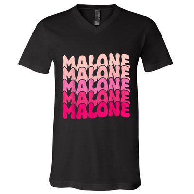 Retro Malone Girl First Name Boy Personalized Groovy 80S V-Neck T-Shirt