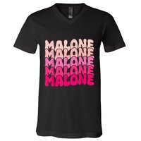 Retro Malone Girl First Name Boy Personalized Groovy 80S V-Neck T-Shirt