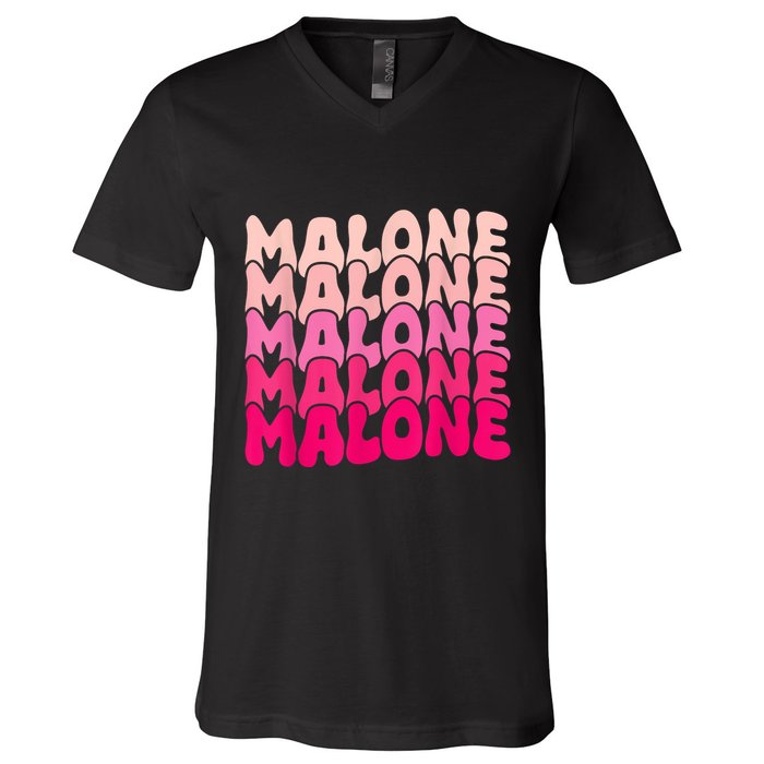 Retro Malone Girl First Name Boy Personalized Groovy 80S V-Neck T-Shirt