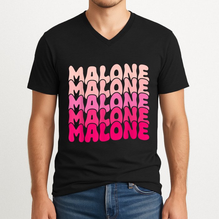 Retro Malone Girl First Name Boy Personalized Groovy 80S V-Neck T-Shirt