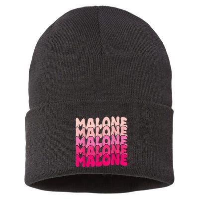 Retro Malone Girl First Name Boy Personalized Groovy 80S Sustainable Knit Beanie