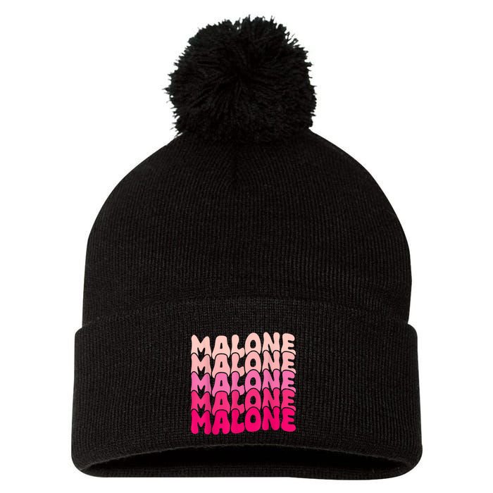 Retro Malone Girl First Name Boy Personalized Groovy 80S Pom Pom 12in Knit Beanie