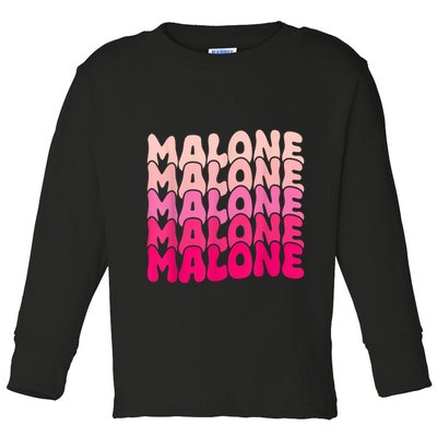 Retro Malone Girl First Name Boy Personalized Groovy 80S Toddler Long Sleeve Shirt