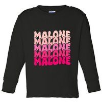 Retro Malone Girl First Name Boy Personalized Groovy 80S Toddler Long Sleeve Shirt
