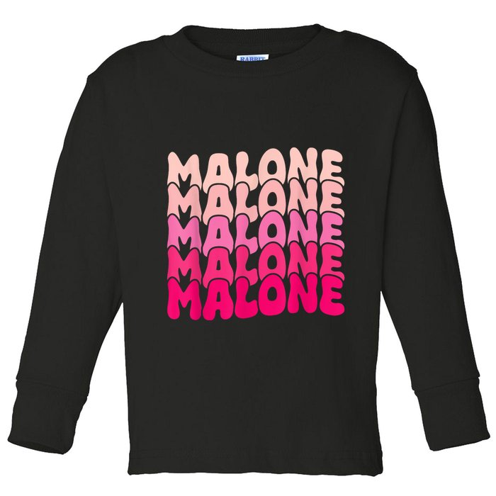 Retro Malone Girl First Name Boy Personalized Groovy 80S Toddler Long Sleeve Shirt
