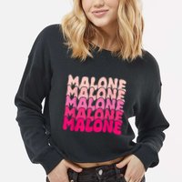 Retro Malone Girl First Name Boy Personalized Groovy 80S Cropped Pullover Crew