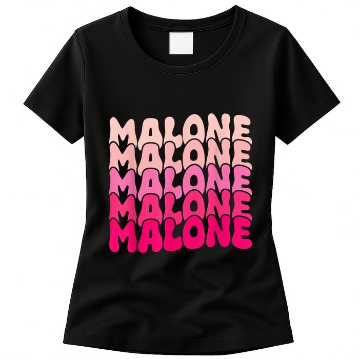 Retro Malone Girl First Name Boy Personalized Groovy 80S Womens T-Shirt