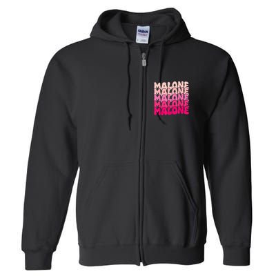 Retro Malone Girl First Name Boy Personalized Groovy 80S Full Zip Hoodie
