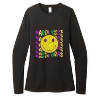 Retro Mardi Gras Leopard Smiley Face Fat Tuesday Celebration Gift Womens CVC Long Sleeve Shirt