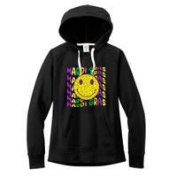 Retro Mardi Gras Leopard Smiley Face Fat Tuesday Celebration Gift Women's Fleece Hoodie