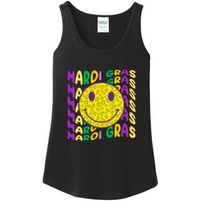 Retro Mardi Gras Leopard Smiley Face Fat Tuesday Celebration Gift Ladies Essential Tank