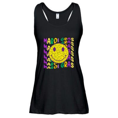 Retro Mardi Gras Leopard Smiley Face Fat Tuesday Celebration Gift Ladies Essential Flowy Tank