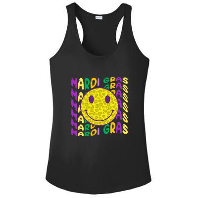 Retro Mardi Gras Leopard Smiley Face Fat Tuesday Celebration Gift Ladies PosiCharge Competitor Racerback Tank