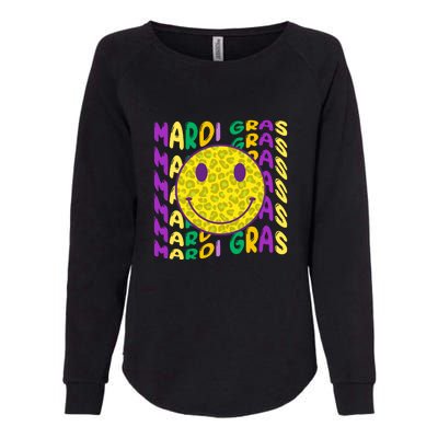 Retro Mardi Gras Leopard Smiley Face Fat Tuesday Celebration Gift Womens California Wash Sweatshirt