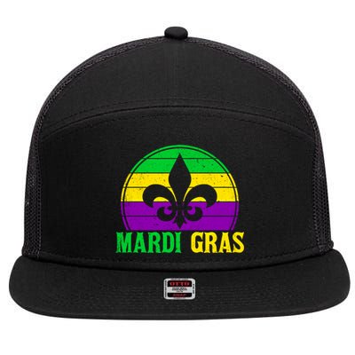 Retro Mardi Gras Fleur De Lys Carnival New Orleans Nola Gift 7 Panel Mesh Trucker Snapback Hat