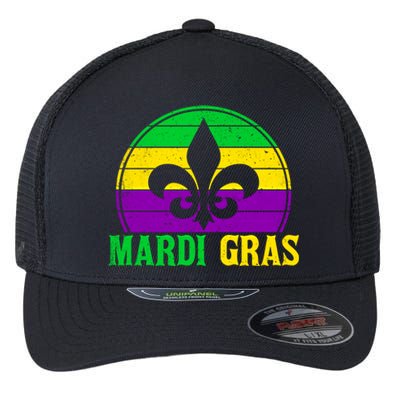 Retro Mardi Gras Fleur De Lys Carnival New Orleans Nola Gift Flexfit Unipanel Trucker Cap