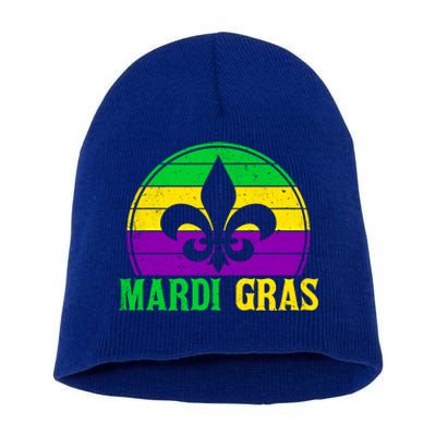 Retro Mardi Gras Fleur De Lys Carnival New Orleans Nola Gift Short Acrylic Beanie