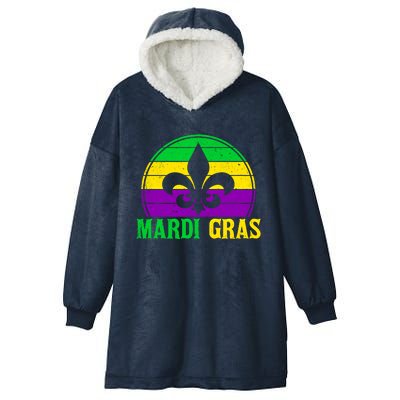 Retro Mardi Gras Fleur De Lys Carnival New Orleans Nola Gift Hooded Wearable Blanket