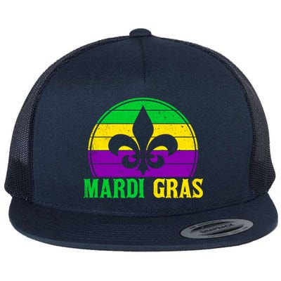 Retro Mardi Gras Fleur De Lys Carnival New Orleans Nola Gift Flat Bill Trucker Hat