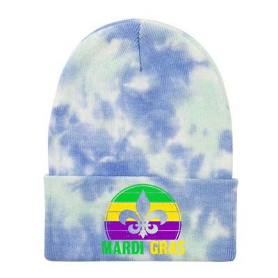 Retro Mardi Gras Fleur De Lys Carnival New Orleans Nola Gift Tie Dye 12in Knit Beanie