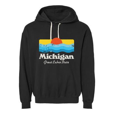 Retro Michigan Great Lakes State Garment-Dyed Fleece Hoodie