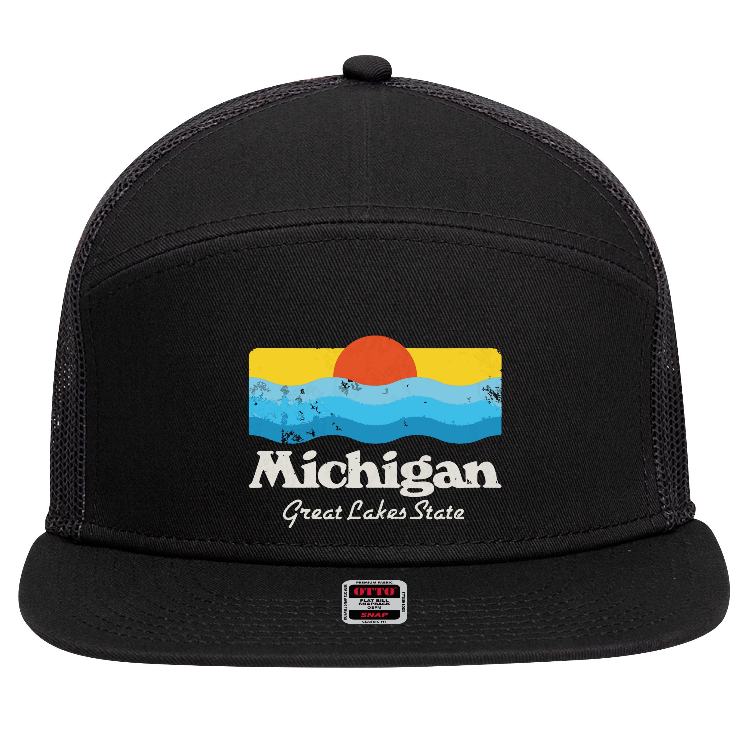 Retro Michigan Great Lakes State 7 Panel Mesh Trucker Snapback Hat