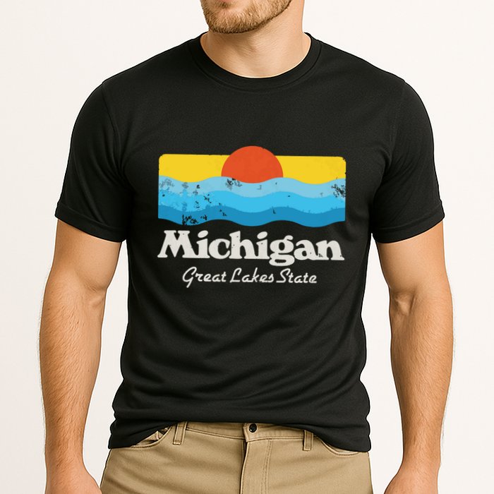 Retro Michigan Great Lakes State Cooling Performance Crew T-Shirt