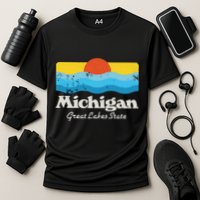 Retro Michigan Great Lakes State Cooling Performance Crew T-Shirt