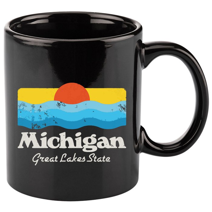 Retro Michigan Great Lakes State 11oz C Handle Ceramic Mug