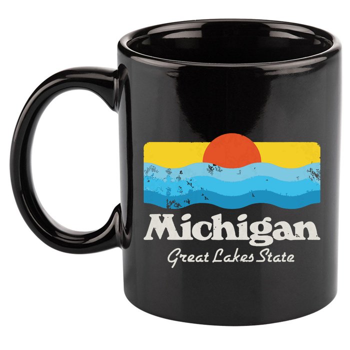 Retro Michigan Great Lakes State 11oz C Handle Ceramic Mug
