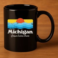 Retro Michigan Great Lakes State 11oz C Handle Ceramic Mug