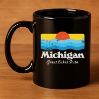 Retro Michigan Great Lakes State 11oz C Handle Ceramic Mug