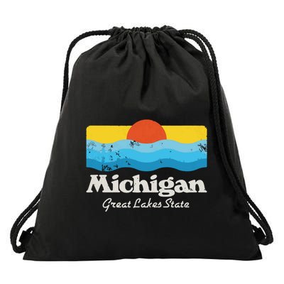 Retro Michigan Great Lakes State Drawstring Bag