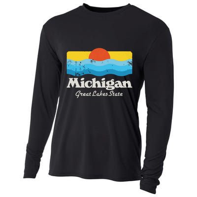 Retro Michigan Great Lakes State Cooling Performance Long Sleeve Crew