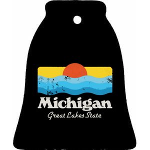 Retro Michigan Great Lakes State Ceramic Bell Ornament